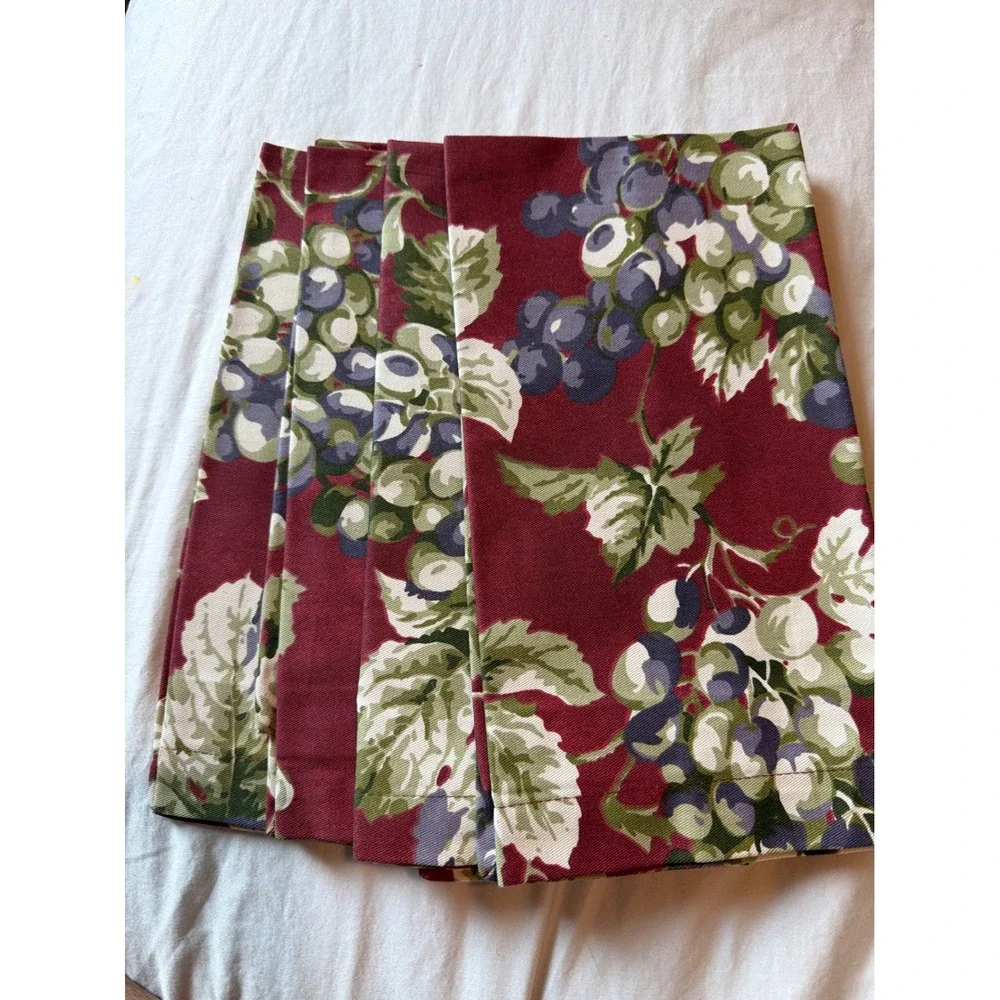 Williams Sonoma Grape Vine Cloth Napkins Set of 4 Burgundy Cotton Made in Italy